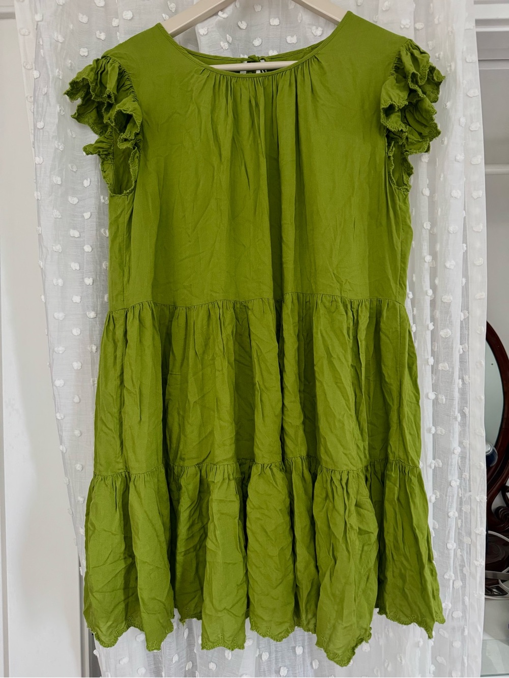 Wilfred Olive Green Ruffled Sleeve Tiered Mini Dress